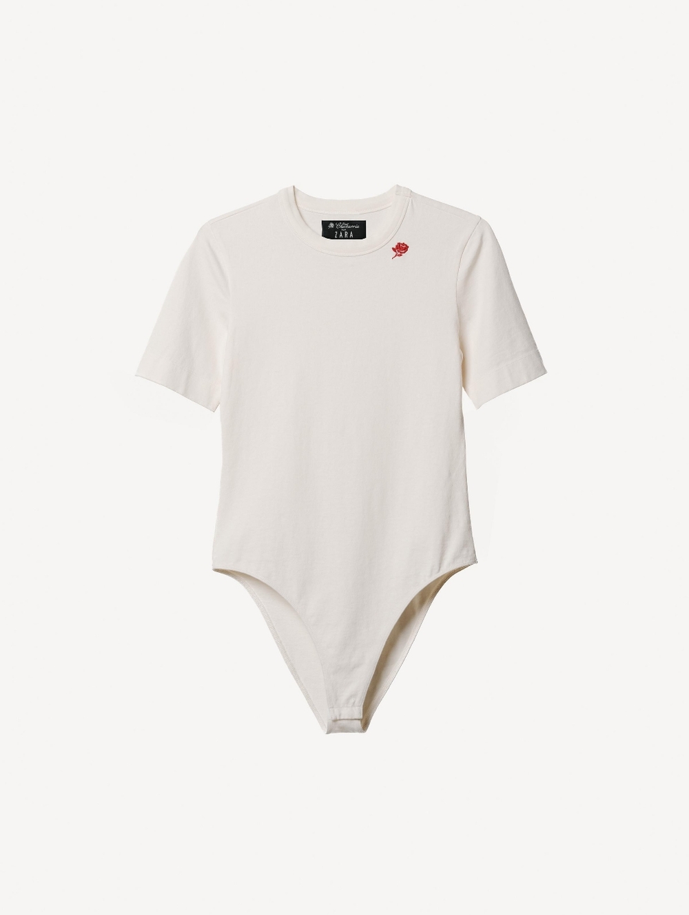 Willy Chavarria x Zara White Short-Sleeve Bodysuit with Red Rose Embroidery